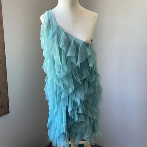Teal One Shoulder Ruffled‎ Dress M